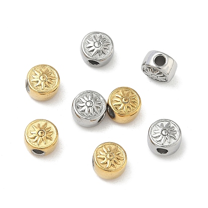 304 из нержавеющей стали бусы, плоские круглые с цветком