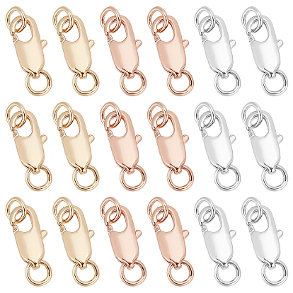 18Pcs 3 Colors Brass Lobster Claw Clasps, with Jump Rings, for Jewelry Findings