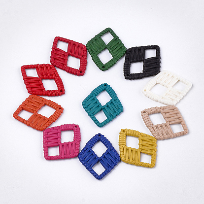 Acrylic Pendants, Imitation Woven Rattan Pattern, Rhombus
