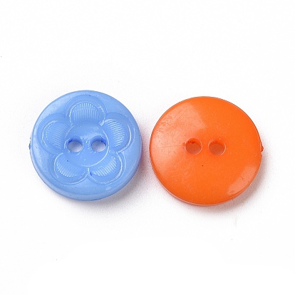 Акриловые кнопки швейные для дизайна одежды, пластиковые пуговицы рубашки, 2-луночное, окрашенные, плоские круглые с цветочным узором