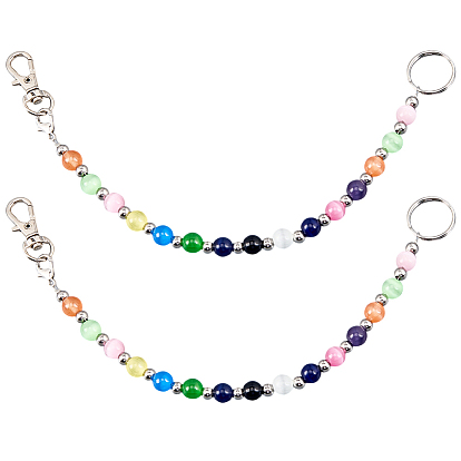 2шт. брелок из стеклянных бусин кошачий глаз, с поворотными застежками из сплава и 304 кольцами из нержавеющей стали