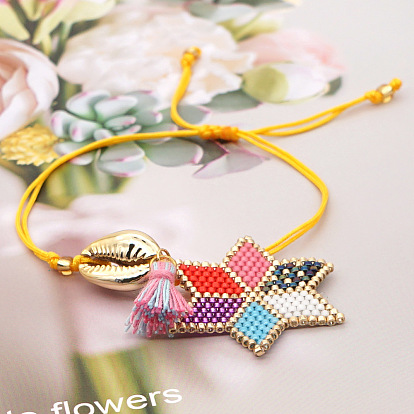 Регулируемые браслеты из стеклянных бусин с подвесками в виде звезд и ракушек