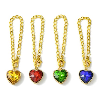 Alloy with Faceted Glass Rhinestone Cup Pendant Decorations, with Iron Twisted Chains Curb Chain, Golden, Mixed Color