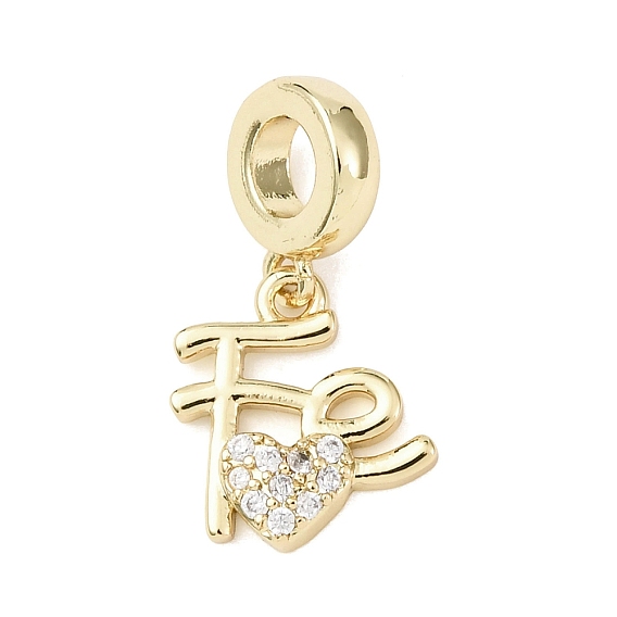 Латунь микропаве прозрачный кубический цирконий европейские подвески с подвесками, подвески в форме сердца с большим отверстием