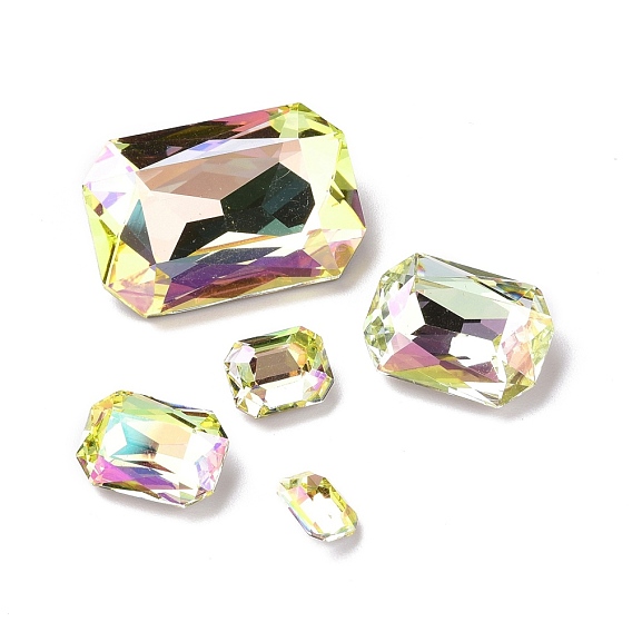 Glass Rhinestone Cabochons, Flat Back & Back Plated, Rectangle