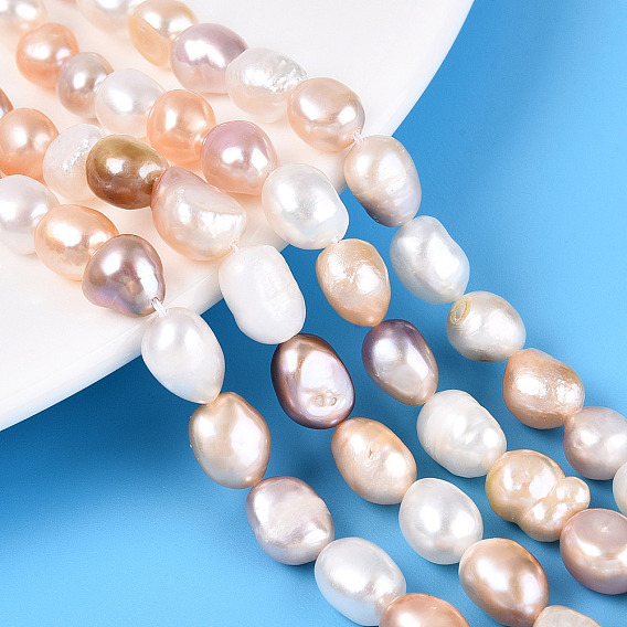 Нити из натурального культивированного пресноводного жемчуга, двух сторон полированной