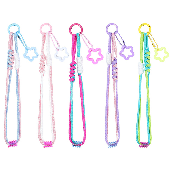 5Pcs Polyester & Spandex Parachute Cord Pendant Decorations, with Alloy Spring Gate Rings and Acrylic Flower Charm