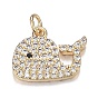 Brass Micro Clear & Black Cubic Zirconia Charms, Long-Lasting Plated, Whale Shape