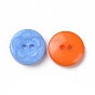 Acrylic Sewing Buttons for Clothes Design, Plastic Shirt Buttons, 2-Hole, Dyed, Flat Round with Flower Pattern