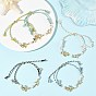 Ocean 304 Stainless Steel See Turtle Starfish Beaded Adjustable Polycotton Metallic Cord Slider Bracelets, Golden