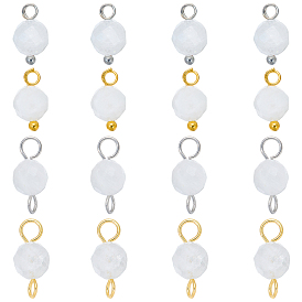 16 piezas 4 estilos colgante de piedra lunar arcoíris natural con piedra natal de junio y dijes conectores, rondo, con fornituras de latón, platino y oro