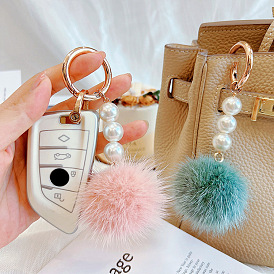 Adorable Pearl Ferret Fur Car Keychain - Sweet Plush Bag Charm Birthday Gift