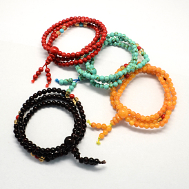 3-loop buda envoltura meditación jade amarillo pulseras de cuentas, collares budistas, 520x5 mm, 108 pcs / Hilo, alrededor de 20.4 pulgada