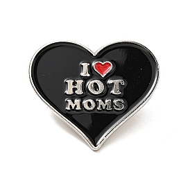 Heart with I Love Hot Moms Enamel Pin, Platinum Alloy Brooch for Mother's Day