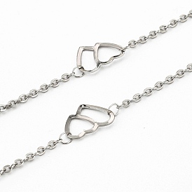 304 Stainless Steel Cable Chains, with 201 Stainless Steel Double Heart Links, Soldered, with Spool, for Valentine's Day