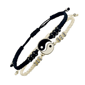 Yin Yang Bracelet for Couples - Adjustable Braided Wristband with Fashionable Tai Chi Design