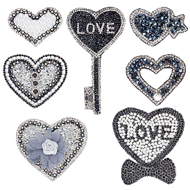 Fingerinspire 1 Set Heart Glitter Hotfix Rhinestone, Iron on Patches, Dress Shoes Garment Decoration, Valentine's Day Theme