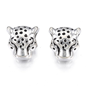 Tibetan Style Alloy European Beads, Cadmium Free & Lead Free, Large Hole Beads, Leopard Head