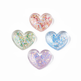 Transparent Resin Cabochons, with Paillette and Glitter Powder, Heart