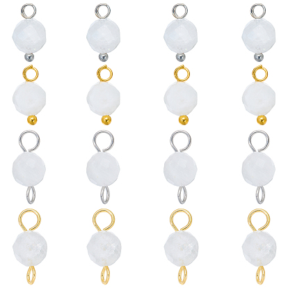 16 piezas 4 estilos colgante de piedra lunar arcoíris natural con piedra natal de junio y dijes conectores, rondo, con fornituras de latón, platino y oro