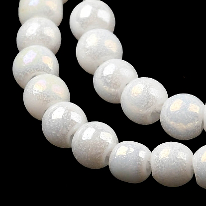 Electroplate Opaque Glass Beads Strands, Round, AB Color Plated