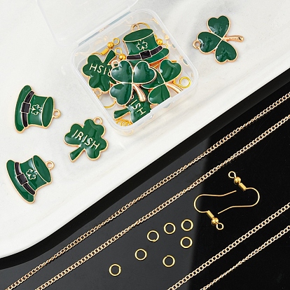 DIY Clover Pendant Jewelry Sets Making Kit, Including Alloy Enamel Pendants, Iron Earring Hooks & Jump Rings & Twisted Curb Chain Necklace Making