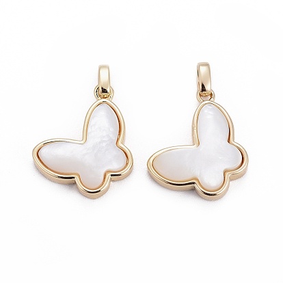 Pendentifs en nacre blanche naturelle, avec les accessoires en laiton, papillon