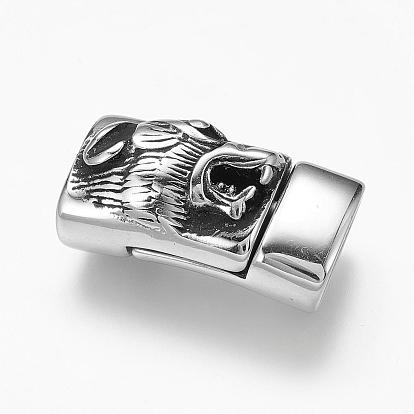 304 Stainless Steel Magnetic Clasps with Glue-in Ends, Rectangle with Tiger Head