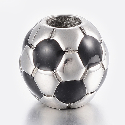304 Stainless Steel European Enamel Beads, Large Hole Beads, FootBall/Soccer Ball