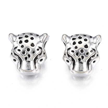 Tibetan Style Alloy European Beads, Cadmium Free & Lead Free, Large Hole Beads, Leopard Head