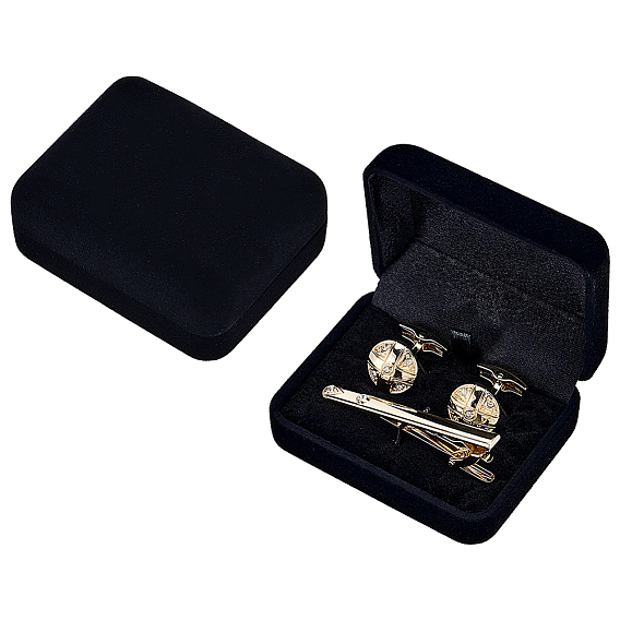 Étuis de voyage portables en velours pour bijoux et pinces à cravates, rectangle