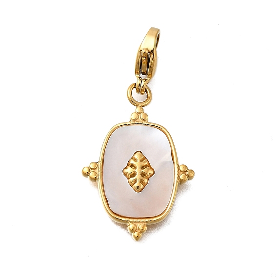 304 подвески из натуральной ракушки из нержавеющей стали, прямоугольник амулеты, ионное покрытие (ip)