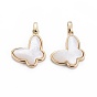 Natural White Shell Mother of Pearl Shell Pendants, with Brass Findings, Butterfly
