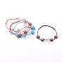 Adjustable Handmade Millefiori Glass Beaded Bracelets, with Glass Globe Beads, Nylon Thread and Brass Beads, Platinum