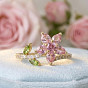 Bagues en alliage avec strass pour femmes, fleur, or