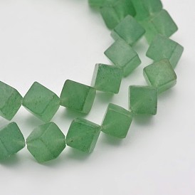 Cube naturels verts perles aventurine brins, 9x8x6mm, Trou: 1mm, Environ 48 pcs/chapelet, 15.7 pouce