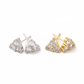 Brass Micro Pave Cubic Zirconia Stud Earrings for Women, Lead Free & Cadmium Free, Triangle