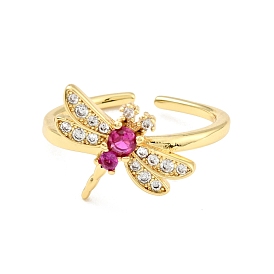Cubic Zirconia Dragonfly Open Cuff Ring, Real 18K Gold Plated Brass Jewelry for Women, Cadmium Free & Lead Free