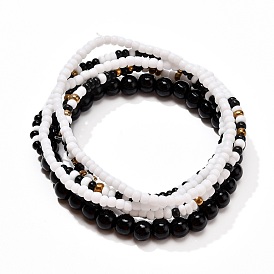 Glass Seed Beads Stretch Bracelets Set, Round Glass Beads Bracelets for Girl Women