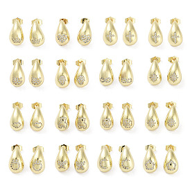 Teardrop Rack Plating Brass Cubic Zirconia Stud Earrings for Women, Long-Lasting Plated, Lead Free & Cadmium Free, Real 18K Gold Plated