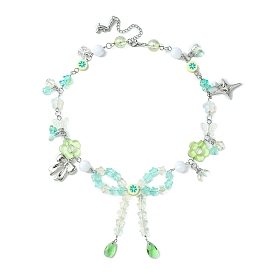 Collar con colgante de perro y estrella con lazo de aleación, Collar exquisito con cuentas de acrílico y vidrio para mujer.