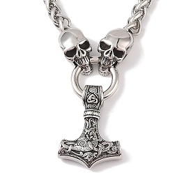 304 Stainless Steel Skull Wheat Chain Viking Mjolnir Thor Hammer Pendant Necklaces for Men