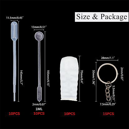 Olycraft DIY Keychain Making, with Pendant Silicone Molds, Iron Split Key Rings, Disposable Plastic Transfer Pipettes and Plastic Round Stirring Rod, Latex Finger Cots