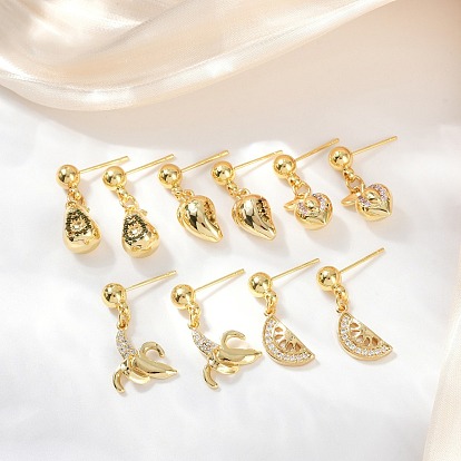 Серьги-гвоздики из латуни с фруктовой тематикой, стойки покрытие, долговечный, без свинца и без кадмия