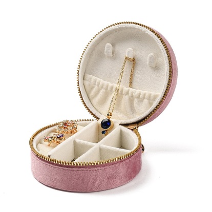 Round Velvet Jewelry Storage Zipper Boxes, Portable Travel Jewelry Case for Rings Earrings Bracelets Storage