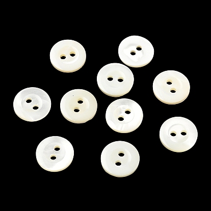 Natural Shell Buttons, 2-Hole Flat Round Buttons with Vintage Rimmed