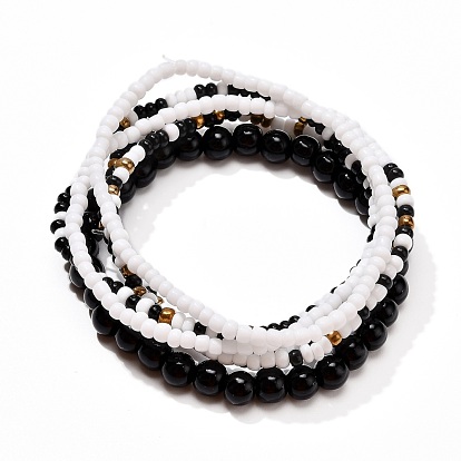 Glass Seed Beads Stretch Bracelets Set, Round Glass Beads Bracelets for Girl Women