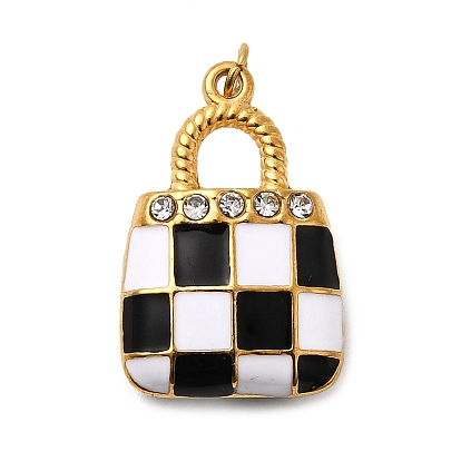 304 нержавеющей стальной эмали подвески, со стразами, сумочка с подвесками в клетку тартан, ионное покрытие (ip), реальный 18 k позолоченный, с целью перехода в кольце