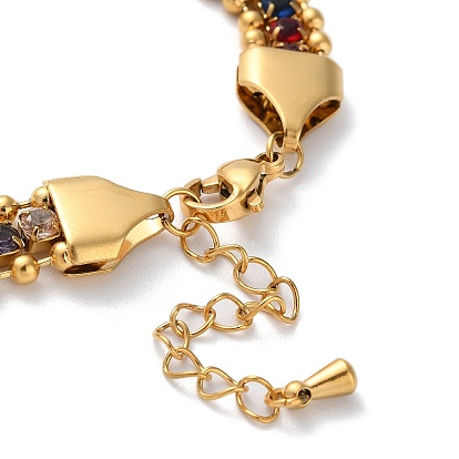 Golden 304 Stainless Steel Triple Layer Multi-strand Bracelets, Rhinestone Cup Chains Bracelet