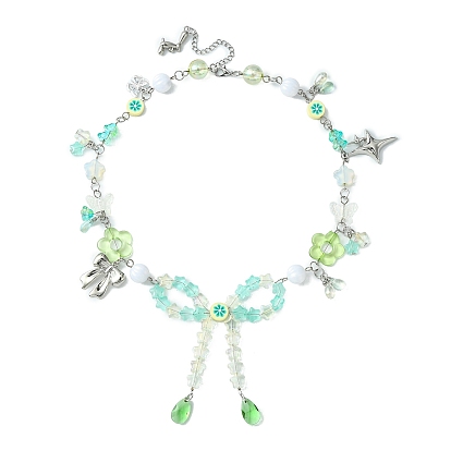 Collar con colgante de perro y estrella con lazo de aleación, Collar exquisito con cuentas de acrílico y vidrio para mujer.